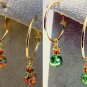 Gold Tone Hoop Glass Beads Dangle Earrings - Red or Green