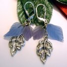 Handmade Silver Blue Purple Leaf Leaves Dangle Earrings