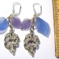 Handmade Silver Blue Purple Leaf Leaves Dangle Earrings