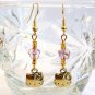 Handmade Gold Tone Hello Kitty Cat with Flower Earrings