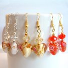 Red Amber Clear Heart Lampwork Glass w/ Swarovski Crystals Handmade Earrings