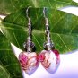 Red Amber Clear Heart Lampwork Glass w/ Swarovski Crystals Handmade Earrings