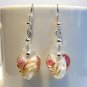 Red Amber Clear Heart Lampwork Glass w/ Swarovski Crystals Handmade Earrings