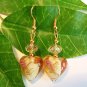 Red Amber Clear Heart Lampwork Glass w/ Swarovski Crystals Handmade Earrings