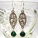 Green Chrysocolla and Silver Filigree Handmade Sterling Earrings