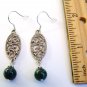 Green Chrysocolla and Silver Filigree Handmade Sterling Earrings