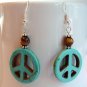 Turquoise Peace Sign & Tiger Eye Sterling Earrings
