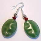Large Green Aventurine & Red Gemstone Sterling Silver Handmade Earrings
