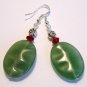 Large Green Aventurine & Red Gemstone Sterling Silver Handmade Earrings