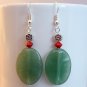 Large Green Aventurine & Red Gemstone Sterling Silver Handmade Earrings