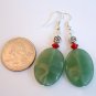 Large Green Aventurine & Red Gemstone Sterling Silver Handmade Earrings