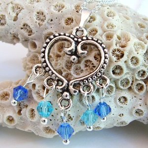 Blue Crystal Dangle Pendant Sterling Silver Necklace