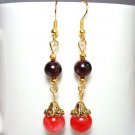 Red Rhodochrosite Garnet Gemstones Gold Handmade Earrings