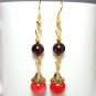 Red Rhodochrosite Garnet Gemstones Gold Handmade Earrings