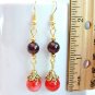 Red Rhodochrosite Garnet Gemstones Gold Handmade Earrings