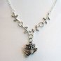 Silver Owl Bird on Leaf Branch Pendant Handmade Necklace