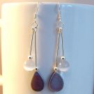 Silver Gray Mother of Pearl and Cats Eye Beads Silver Handmade Earrings