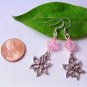 Crackle Glass Beads & Flower Earrings - Red, Pink or Blue