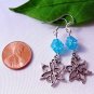 Crackle Glass Beads & Flower Earrings - Red, Pink or Blue