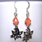 Crackle Glass Beads & Flower Earrings - Red, Pink or Blue