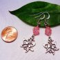 Crackle Glass Beads & Flower Earrings - Red, Pink or Blue