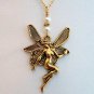 Handmade Gold Tone Fairy Angel with Pearls Pendant Necklace