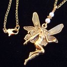 Handmade Gold Tone Fairy Angel with Pearls Pendant Necklace