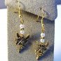 Handmade Gold Tone Fairy Angel with Pearls Beaded Dangle Earrings