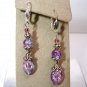 Handmade Pink Blue Crackle Glass Silver Dangle Earrings