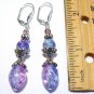 Handmade Pink Blue Crackle Glass Silver Dangle Earrings
