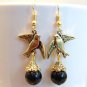 Gold Tone Dove Bird w/ Black Onyx Earrings Necklace Set