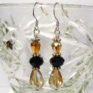 Sterling Silver Amber Black Brown Swarovski Crystals Handmade Earrings