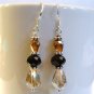Sterling Silver Amber Black Brown Swarovski Crystals Handmade Earrings