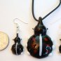 Black Ladybug Lampwork Glass Pendant Necklace & Earrings Set