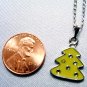 Yellow Enamel Christmas Tree Pendant Silver Tone Handmade Necklace