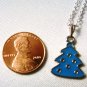 Blue Enamel Christmas Tree Pendant Silver Tone Handmade Necklace