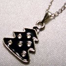 Black Enamel Christmas Tree Pendant Silver Tone Handmade Necklace