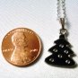 Black Enamel Christmas Tree Pendant Silver Tone Handmade Necklace