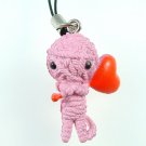 Pink Voodoo Doll Cell Phone MP3 Charm - With Red Heart Balloon