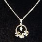 Handmade Silver Flower w/ Crystal Earrings Necklace Set