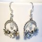 Handmade Silver Flower w/ Crystal Earrings Necklace Set