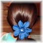 Handmade Large Blue Flower Hair Clip 4"