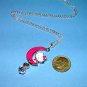 Handmade Hello Kitty on Pink Moon and Crystal Pendant Silver Necklace