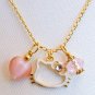 White Hello Kitty Face Crystal Pendant Gold Handmade Necklace
