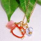 Red Hello Kitty Face Crystal Pendant Gold Handmade Necklace