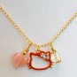 Red Hello Kitty Face Crystal Pendant Gold Handmade Necklace