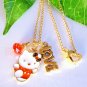 Handmade Hello Kitty Love Red Crystal Pendant Gold Necklace