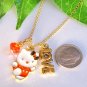 Handmade Hello Kitty Love Red Crystal Pendant Gold Necklace