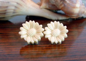 Handmade Ivory Cream Sunflower Post Earrings Studs