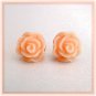 Handmade Rose Bud Post Earrings Studs - Peach Pink